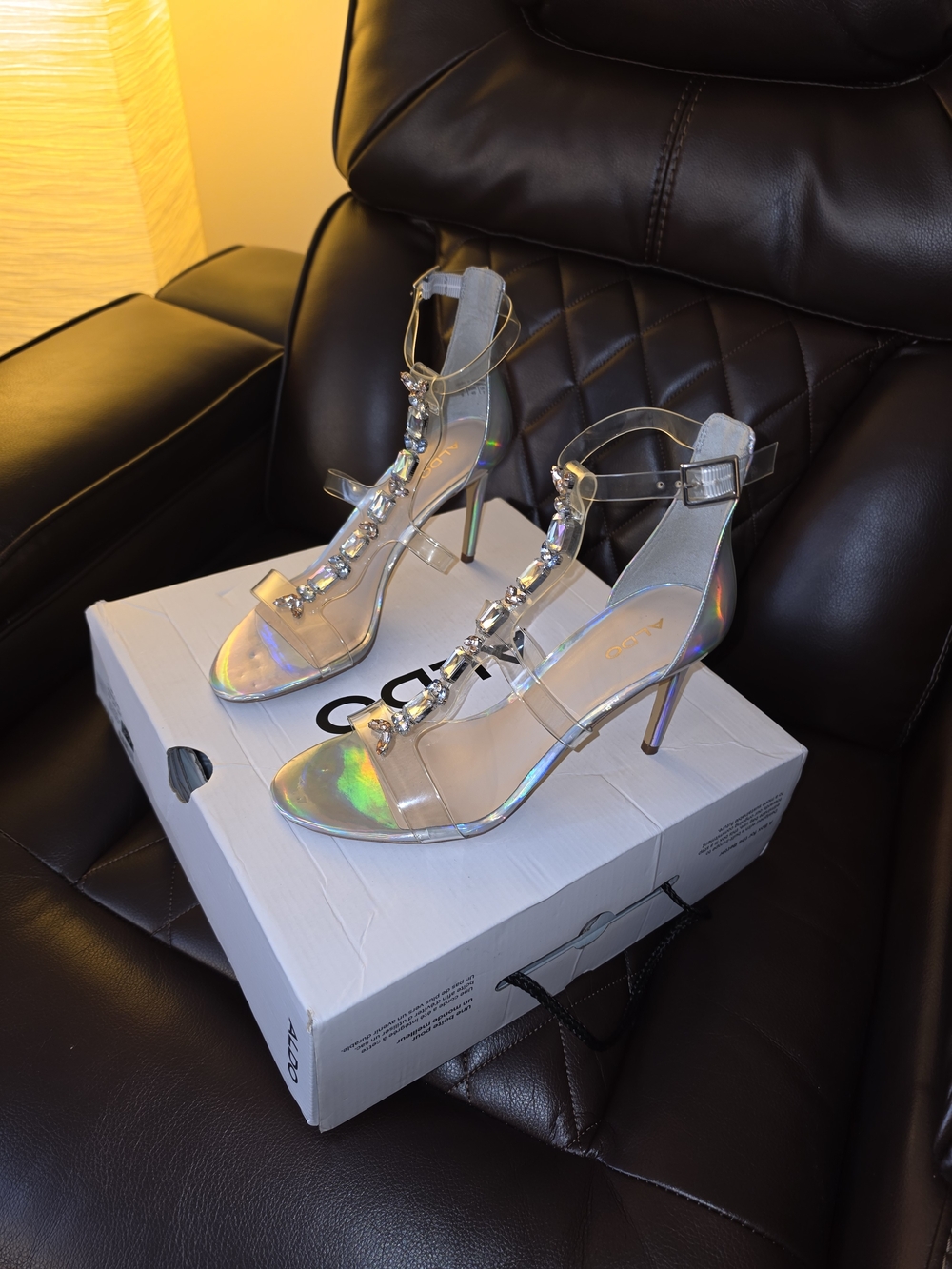 Aldo Iridescent Gem-T-Strap Stiletto Sandals